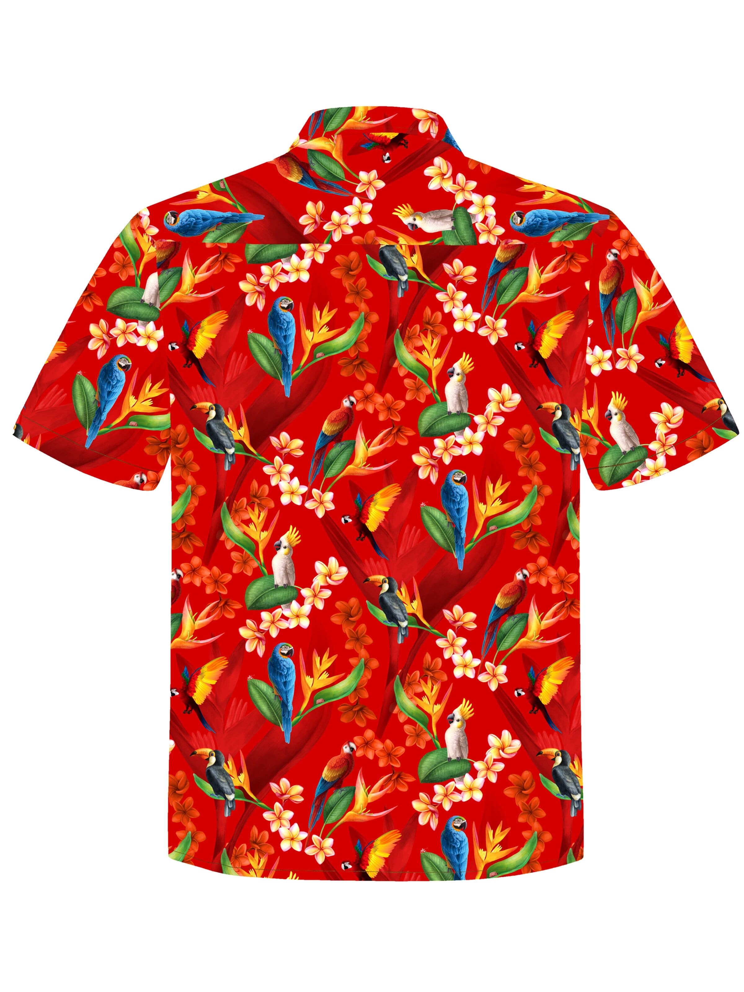 Hawaiihemdshop.de - Ajuste regular Camisa 'Hawaiihemd "Flower Parrots"' en rojo