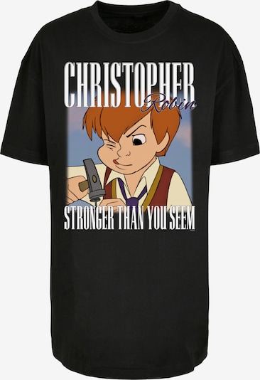 F4NT4STIC T-shirt oversize 'Disney Winnie The Pooh Christopher Robin Montage' en bleu marine / marron / noir / blanc cassé, Vue avec produit