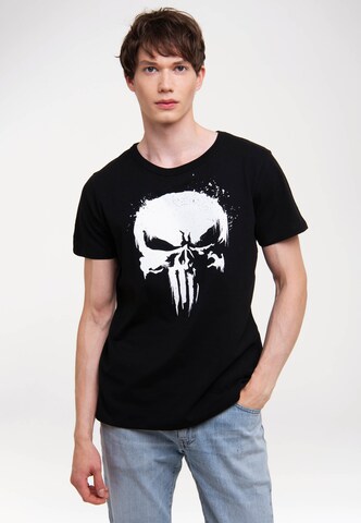 LOGOSHIRT Shirt 'Marvel - Punisher TV Skull' in Zwart: voorkant