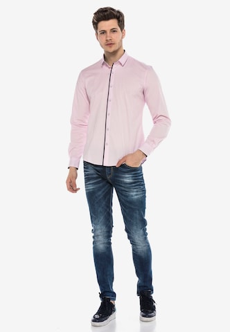 CIPO & BAXX Hemd MARCO mit Kontrast-Saum und Knopfleiste in Pink