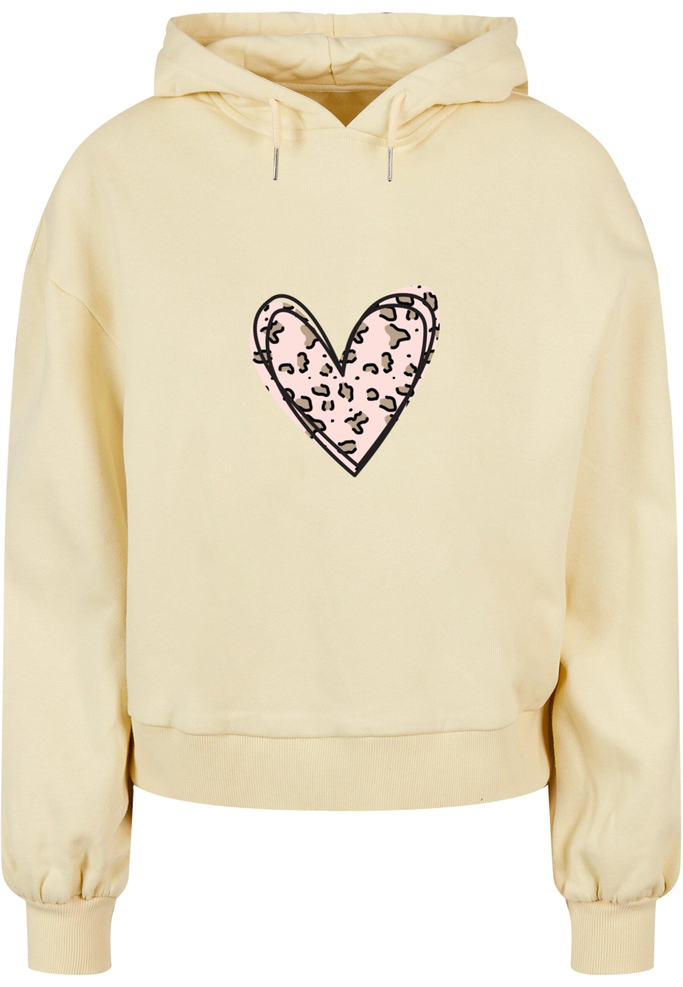 Merchcode Sweatshirt 'Valentines Day - Leopard Heart' in Beige: voorkant