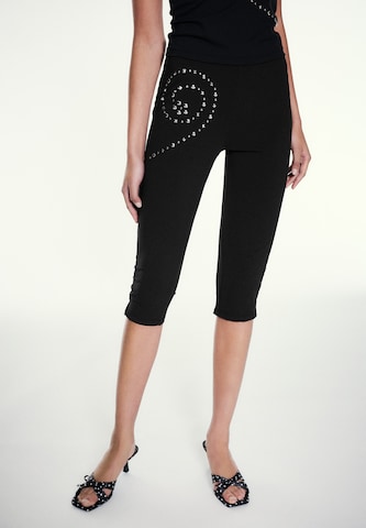 Skinny Leggings de la Pull&Bear pe negru: față