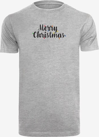 Merchcode Shirt 'Merry Christmas Lights' in Grijs: voorkant