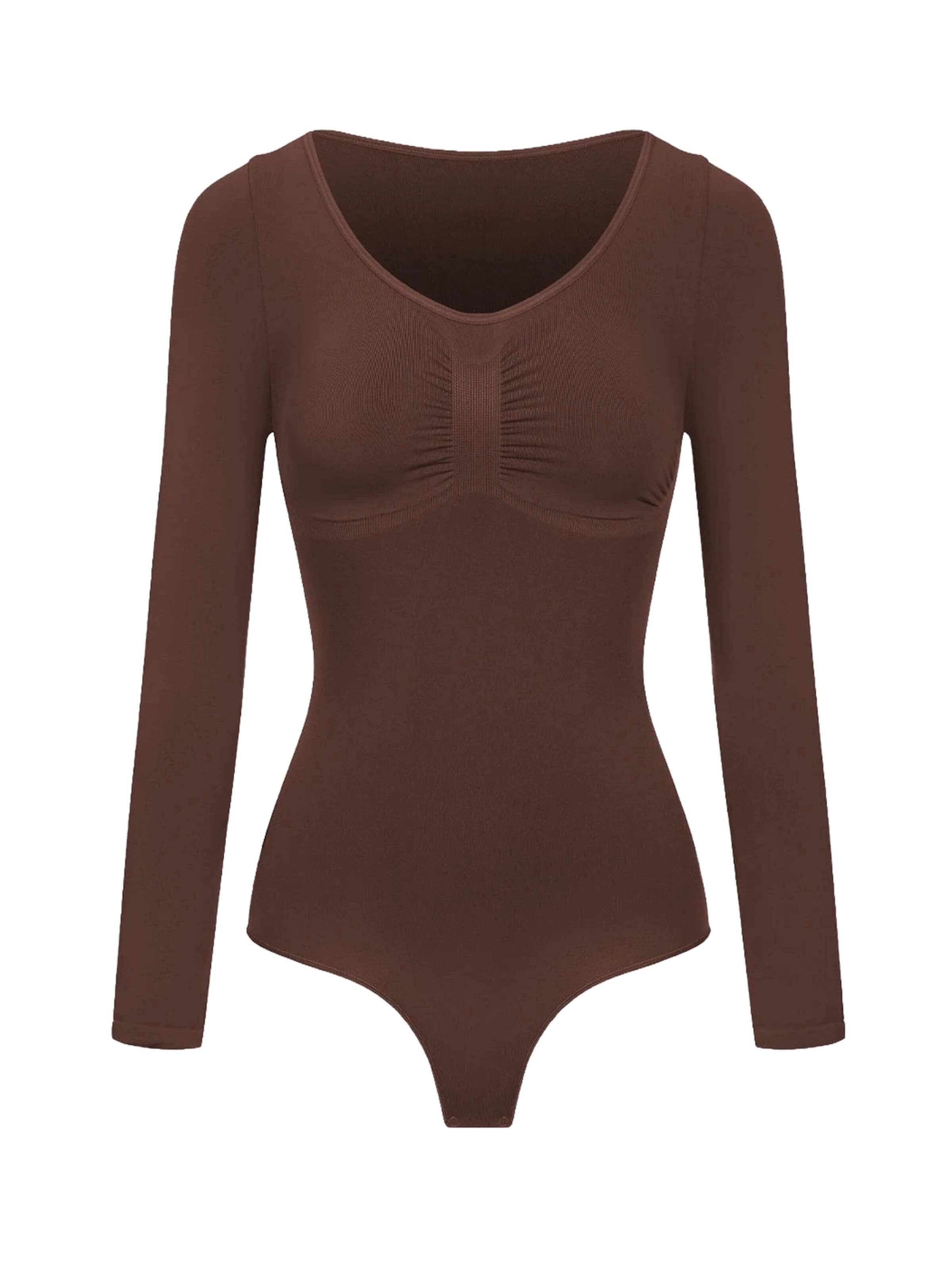 cfab Shaping bodysuit 'Bodysuit Sculpting Shapewear Longsleeve mit String' in Brown: front
