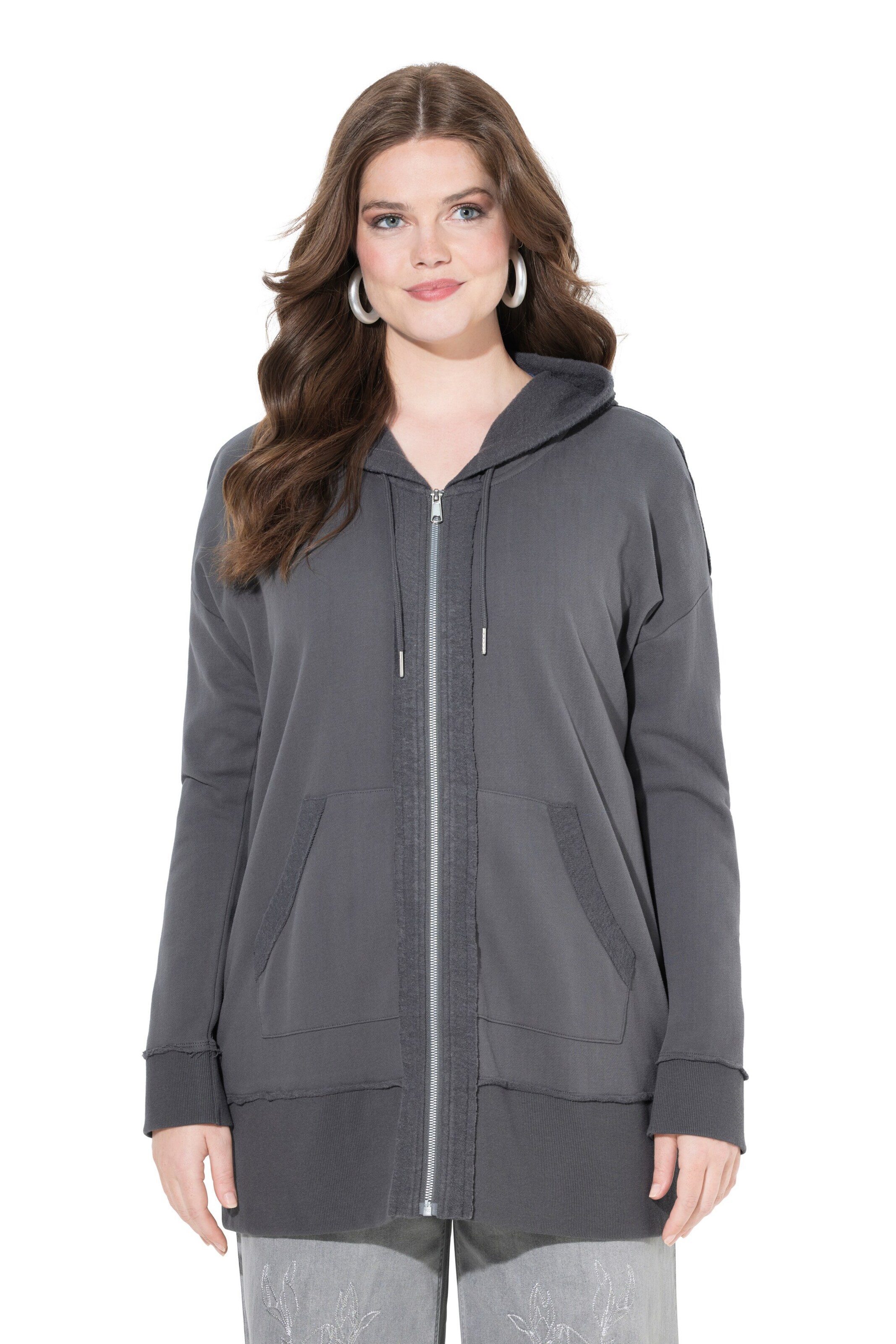 Ulla Popken Sweatjacke in Grau: Vorderseite