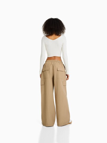 Bershka Wide Leg Hose in Beige