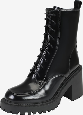 Ekonika Lace-Up Ankle Boots in Black: front
