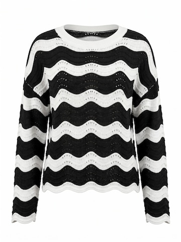 ARACH&CLOZ Pullover 'Langarmshirt Damen Sommer Top One-Shoulder Leinenoptik Gestreift für Sommer & Urlaub'‌‌‌ in Schwarz: Vorderseite