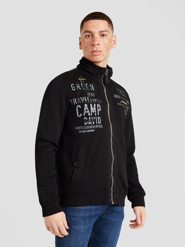 CAMP DAVID Zip-Up Hoodie in Black: front