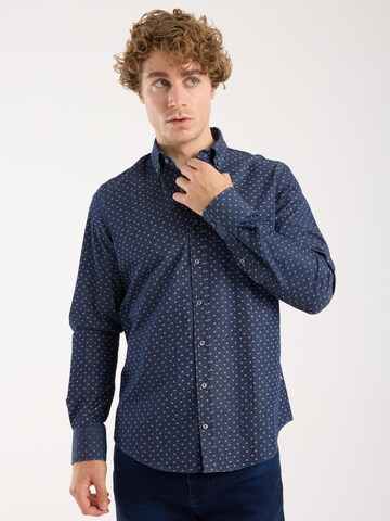Slim fit Camicia business 'Leonardo Denim Man Shirt Blue White' di 7Camicie in blu