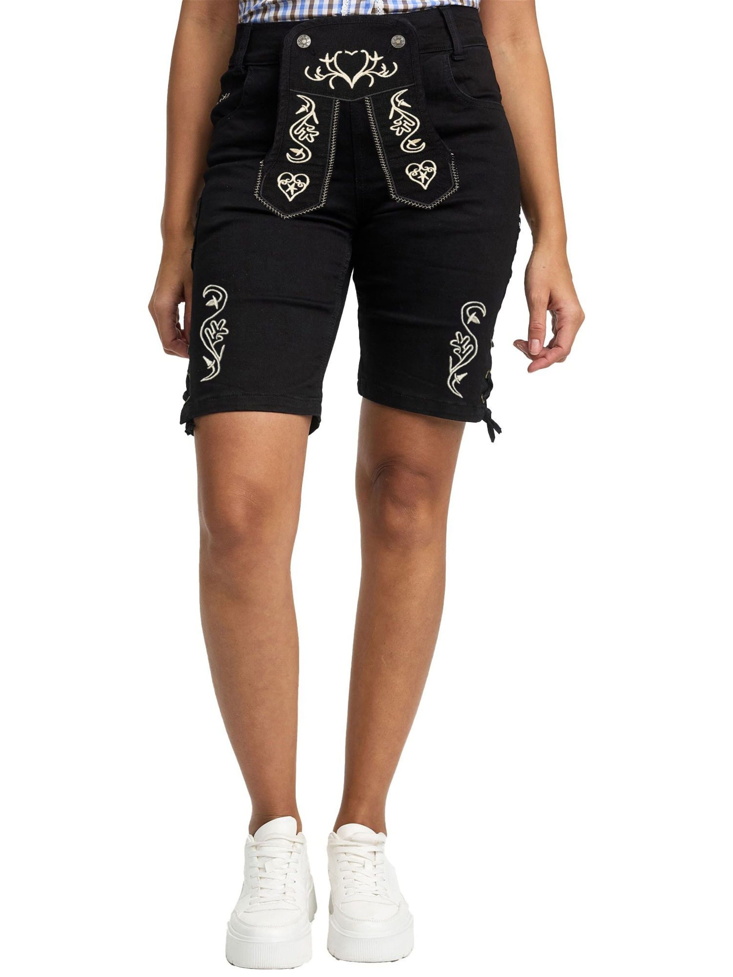 Steigenhöfer Regular Trachtenhose 'Lisa Trachtenjeans mit Lederhose Look'‌ in Schwarz: Vorderseite