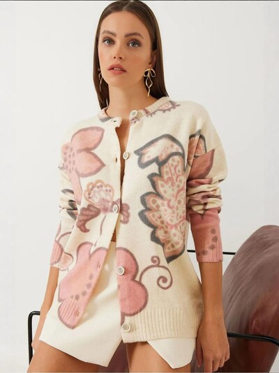 Bianco Lucci Strickjacke in creme / anthrazit / altrosa, Produktansicht