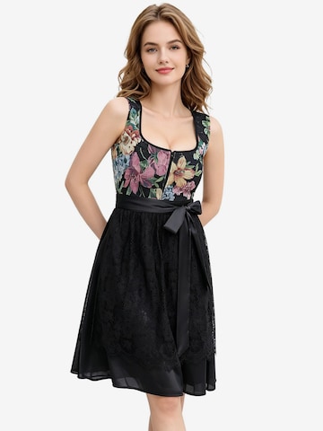 KoJooin Dirndl 'Damen 2-Teiliges Dirndl-Stil Set Mit Jacquardkleid, Satinakzenten Und Schürze' w kolorze czarny: przód
