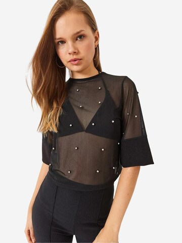 Bianco Lucci Bluse in Schwarz: Vorderseite