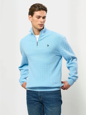 U.S. POLO ASSN. Neulepaita ' UMRomeo Half-zip ' värissä sininen: etupuoli
