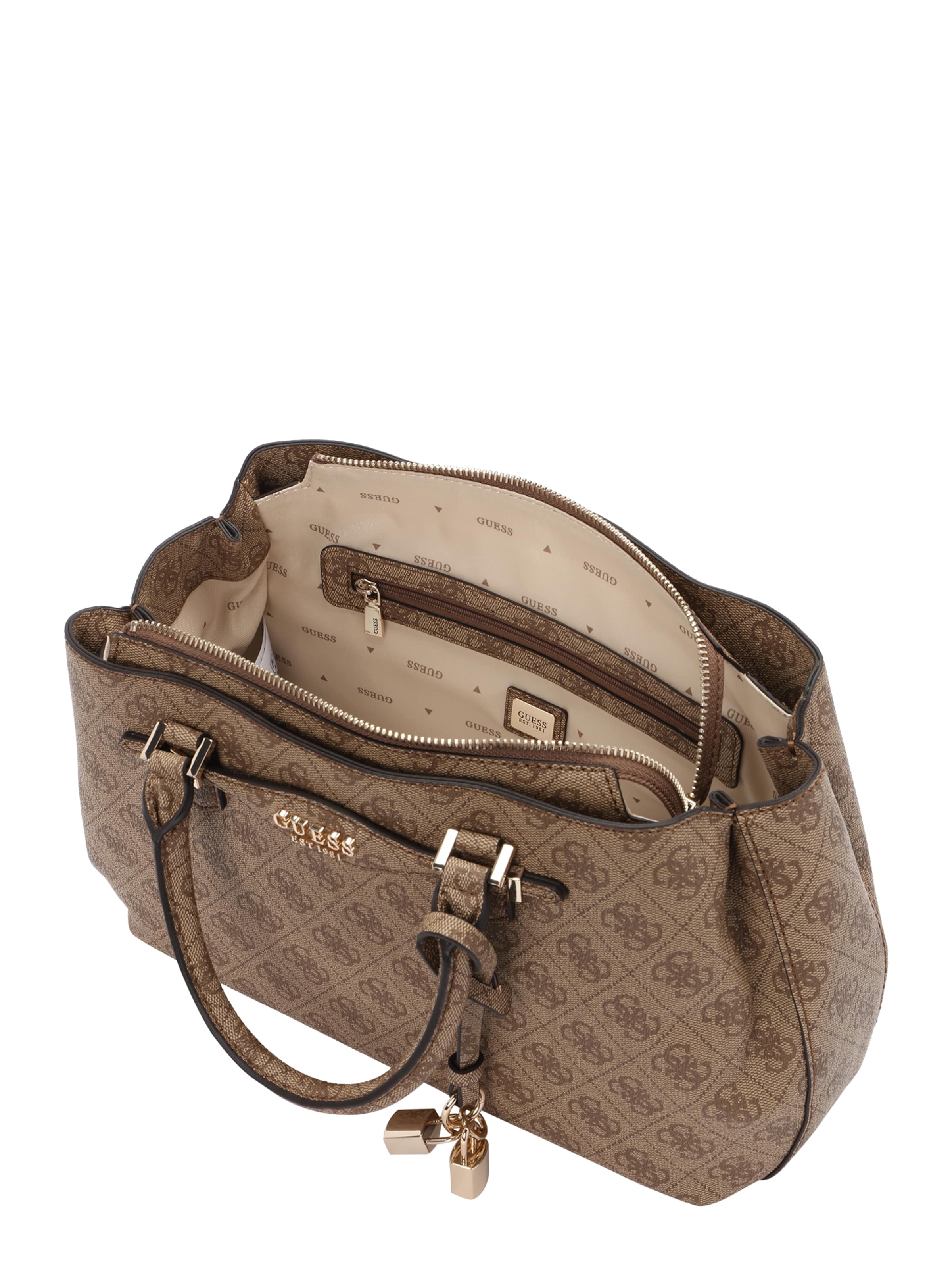 GUESS Handbag 'KATYA GIRLFRIEND SATCHEL' in Beige