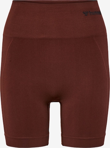 Skinny Pantalon de sport 'TIF' Hummel en marron : devant