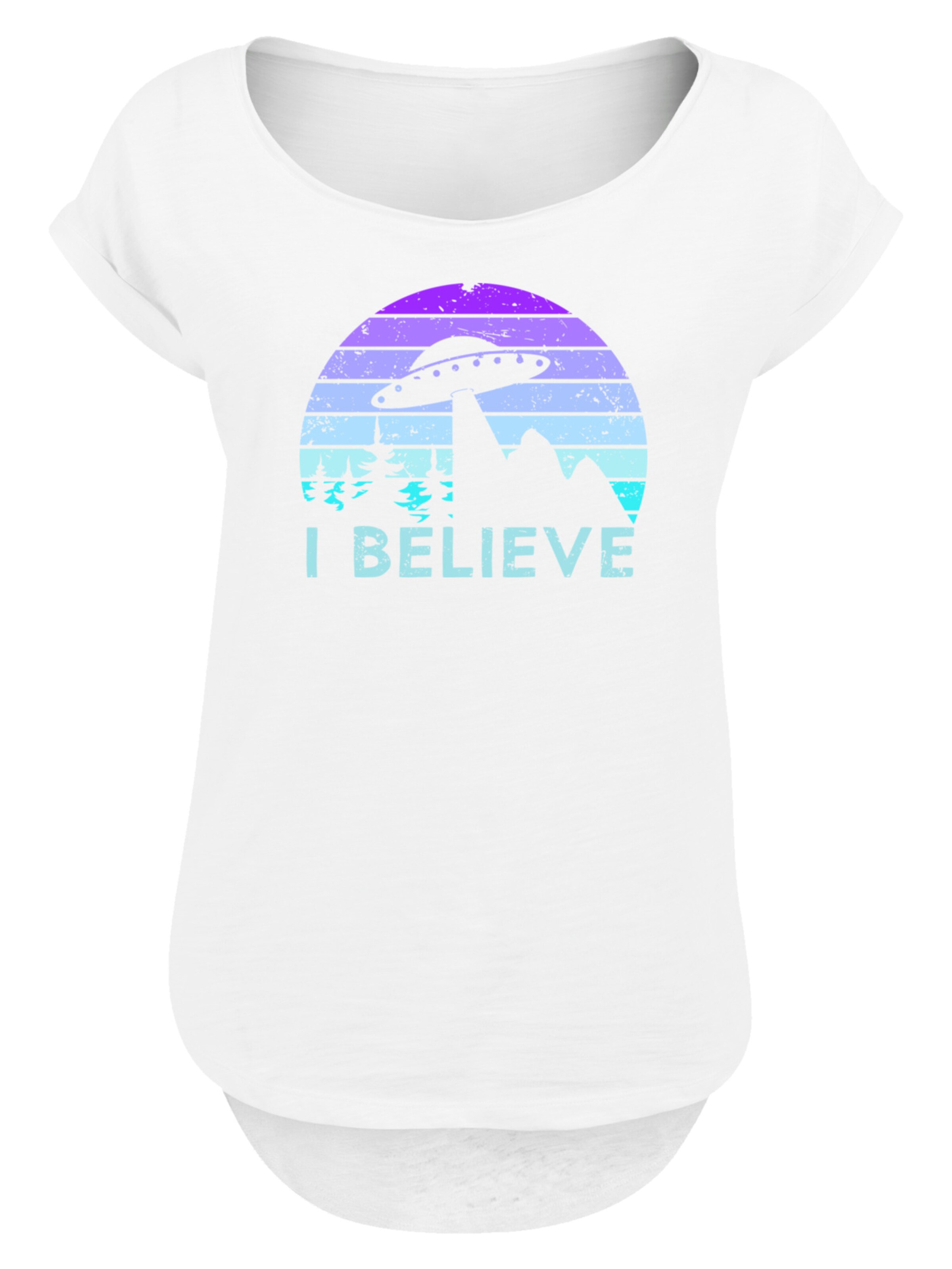 T-shirt 'I BELIEVE UFO Alien Raumschiff Retro' F4NT4STIC en blanc : devant