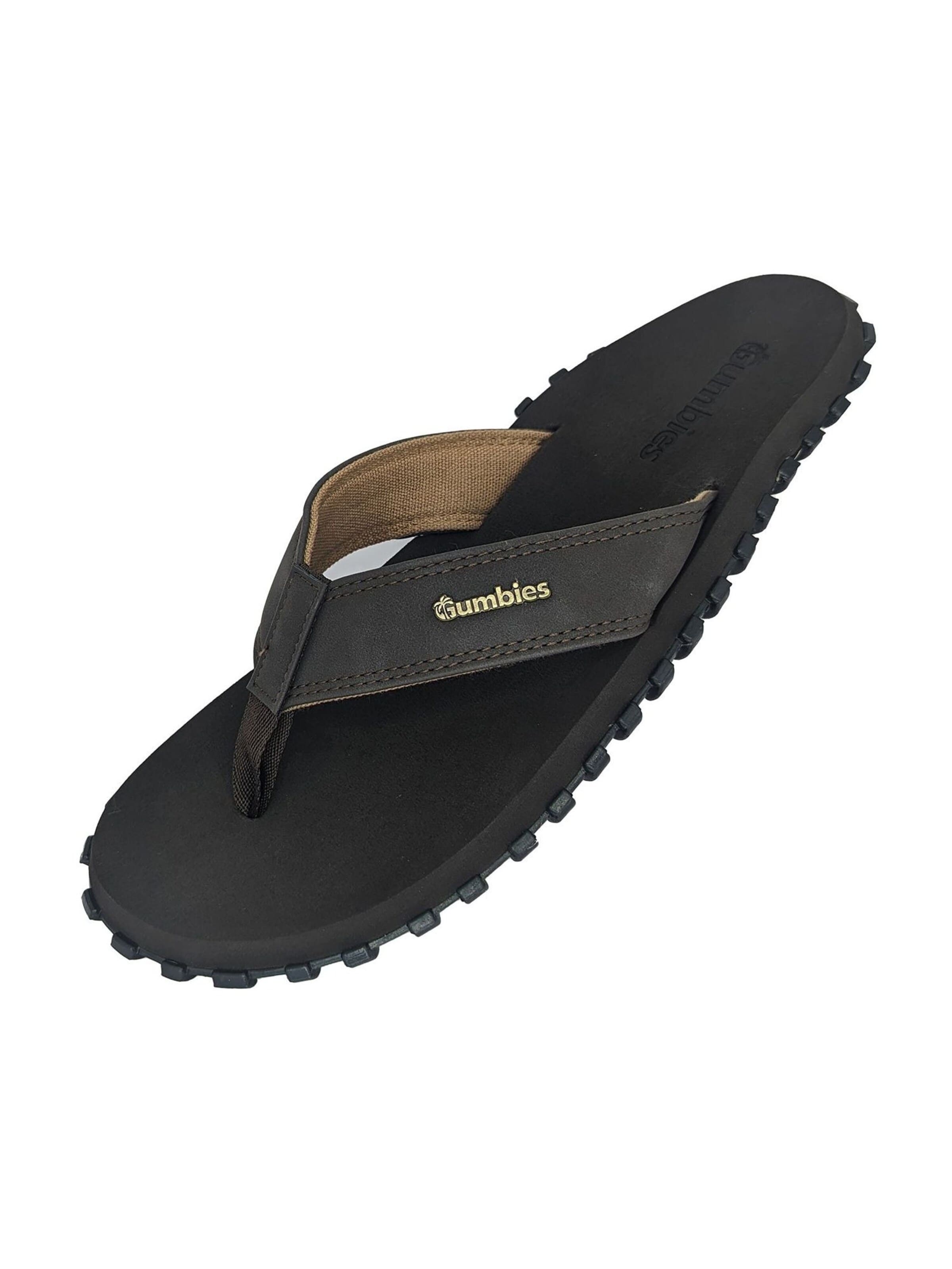 Gumbies T-Bar Sandals in Brown: front