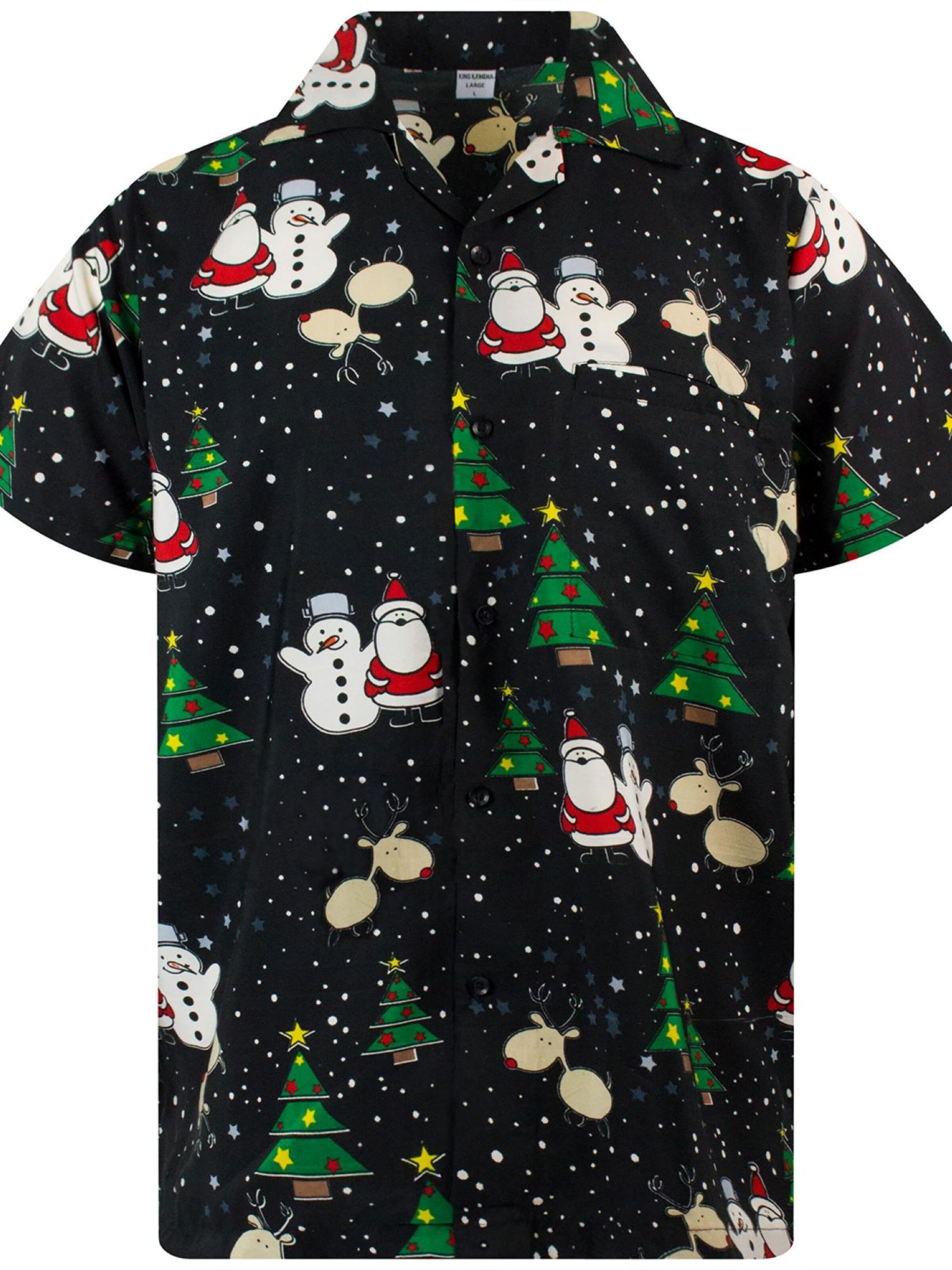 King Kameha Regular Fit Hemd 'Christmas Buddies'‌‌‌‌‌‌‌‌‌ in Schwarz