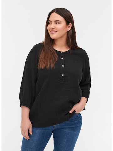 Zizzi Blouse 'XPANO' in Zwart: voorkant