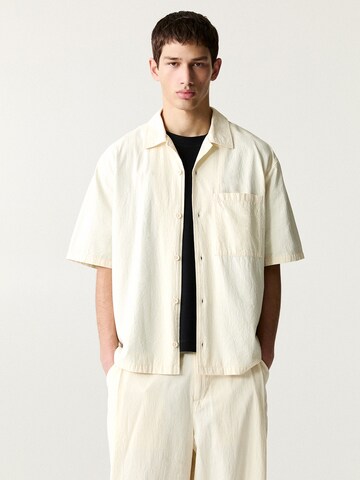 Pull&Bear Comfort fit Button Up Shirt in Beige: front