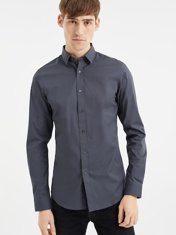 WE Fashion Slim fit Button Up Shirt in Grey: front