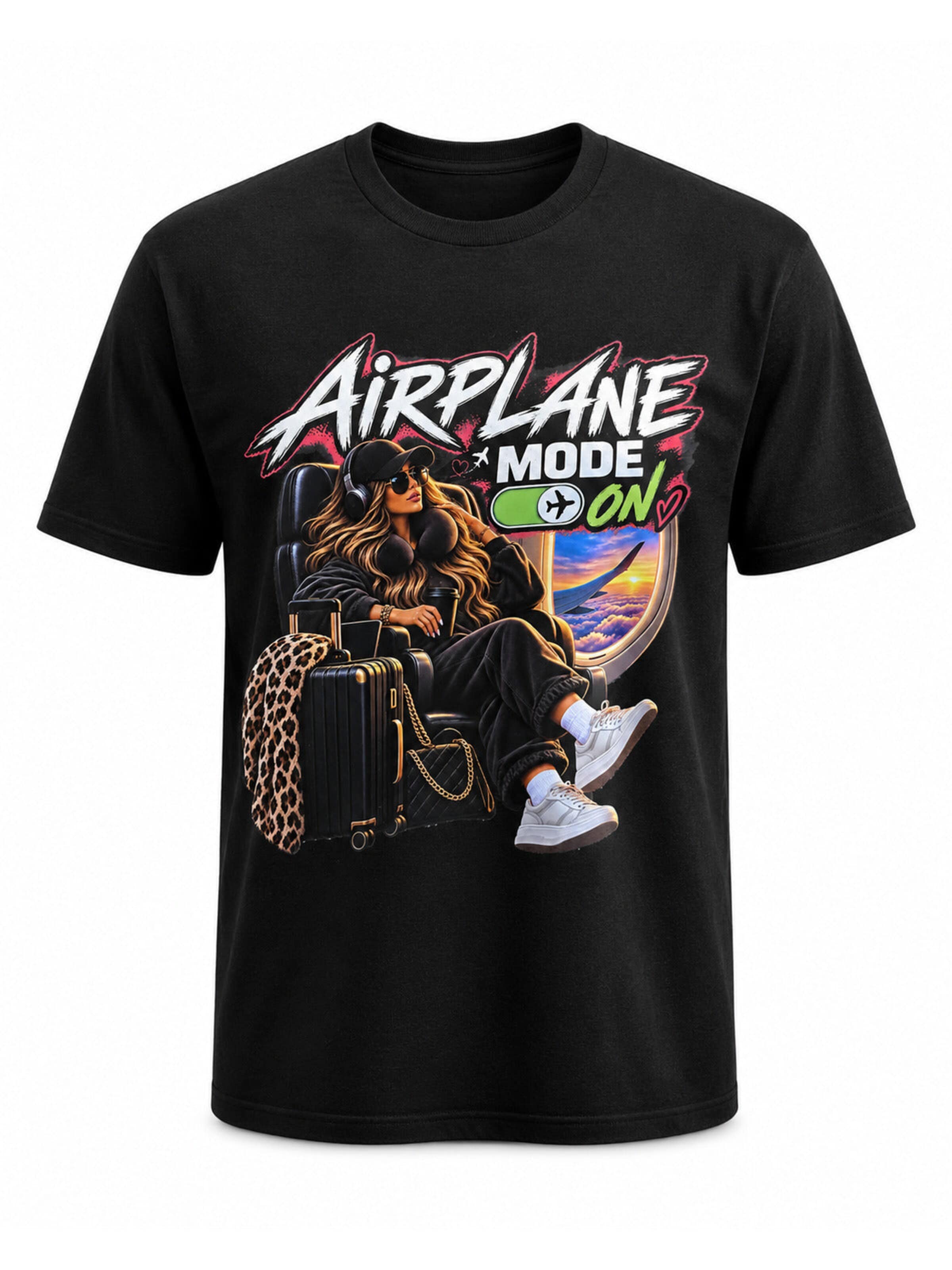 Printdistrict.dk Shirts 'Airplane Mode ON' i sort