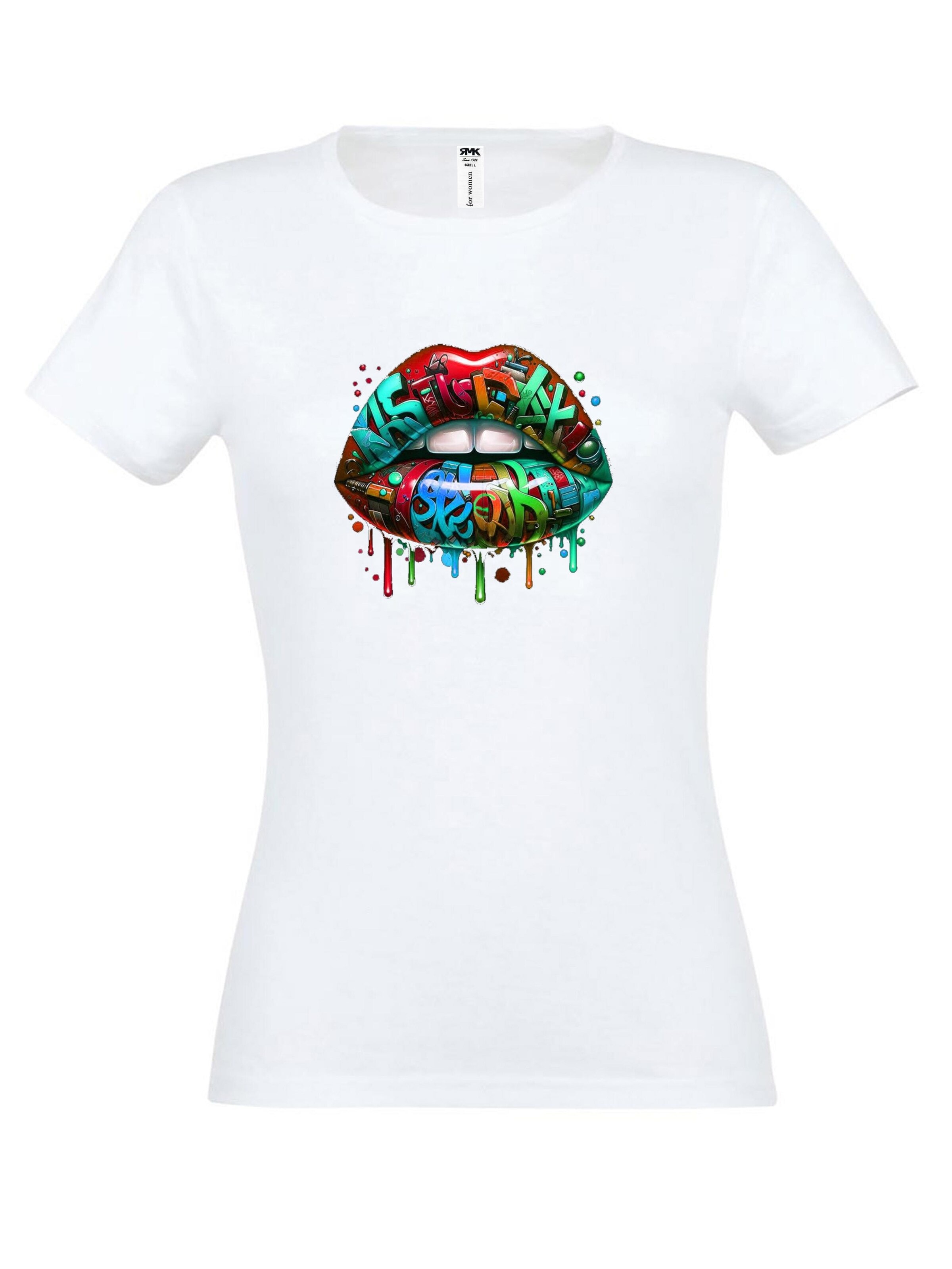 RMK Shirt 'Lippen Kussmund Graffiti' in White: front