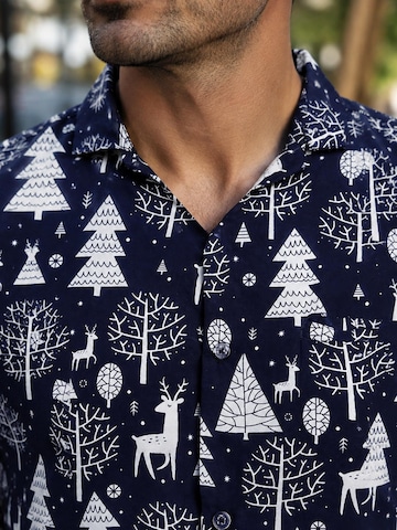 Regular fit Camicia 'Christmas Reindeer Allover' di King Kameha in blu