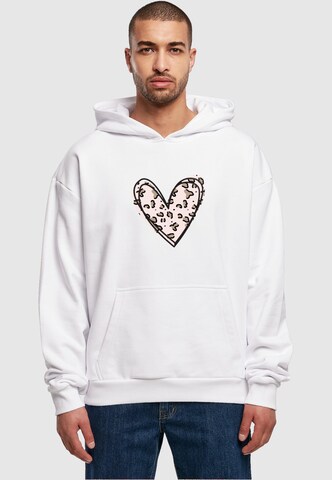 Merchcode Sweatshirt 'Valentines Day - Leopard Heart' in Wit: voorkant