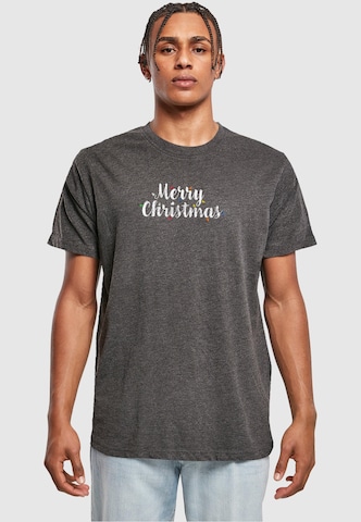 Merchcode Shirt 'Merry Christmas Lights' in Grijs: voorkant