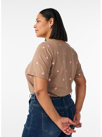 Zizzi T-shirt 'Velin' in Braun