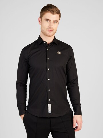 La Martina Slim fit Button Up Shirt in Black: front