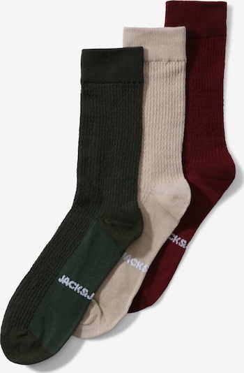 41-46 dydžio Kojinės 'JACHENCE' iš JACK & JONES, spalva – šviesiai pilka / tamsiai žalia / tamsiai raudona, Prekių apžvalga