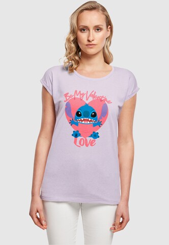 ABSOLUTE CULT T-Shirt 'Ladies Lilo And Stitch - Be My Valentines Love' in Lila: predná strana