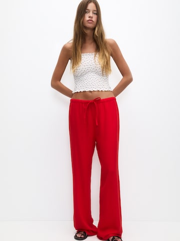 Pull&Bear Wide Leg Hose in Rot