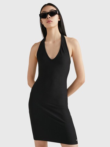 Tommy Jeans Halter Neck Ribbed Bodycon Dress in Schwarz: predná strana