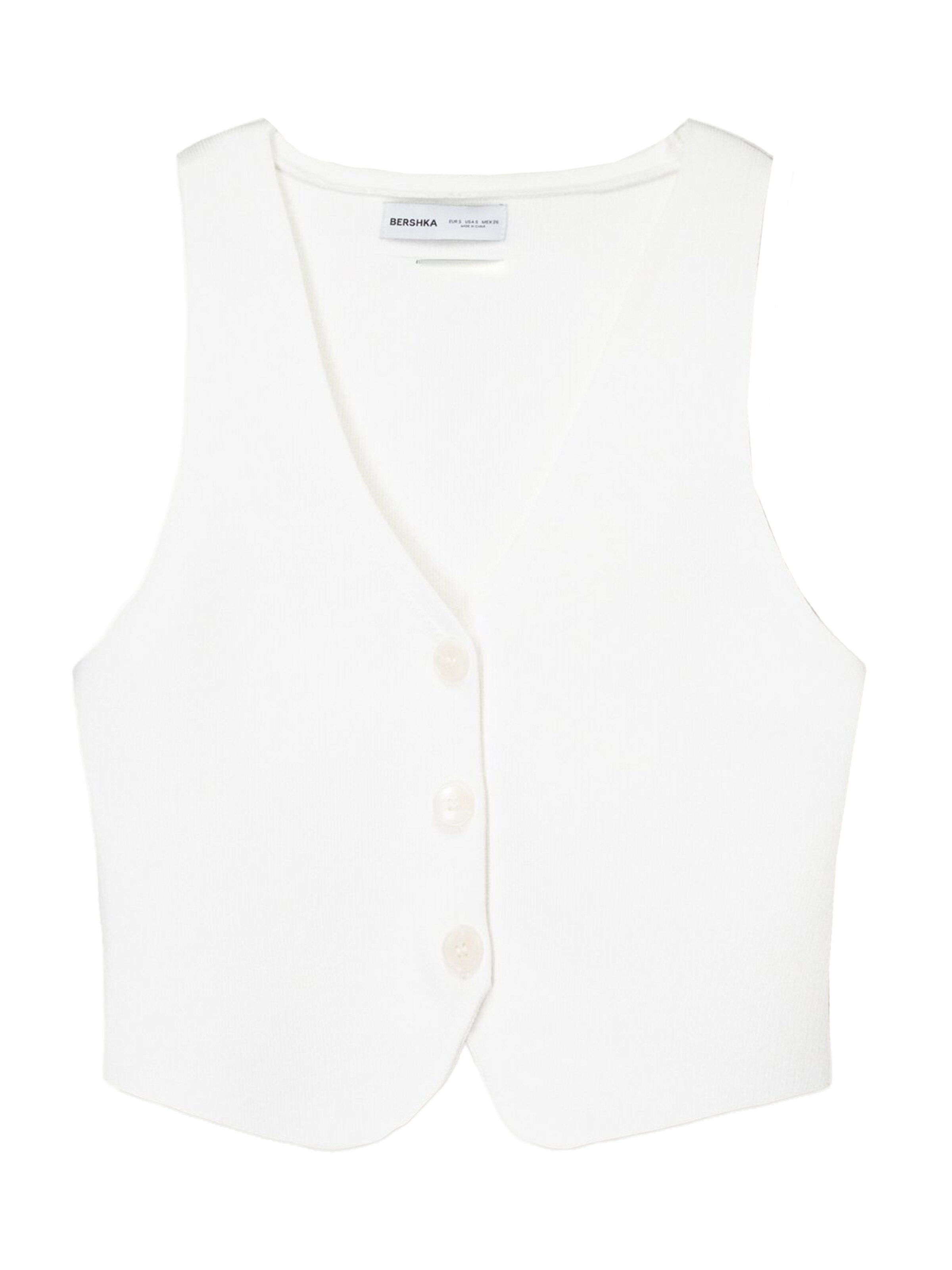 Vestă tricotată de la Bershka pe alb: față