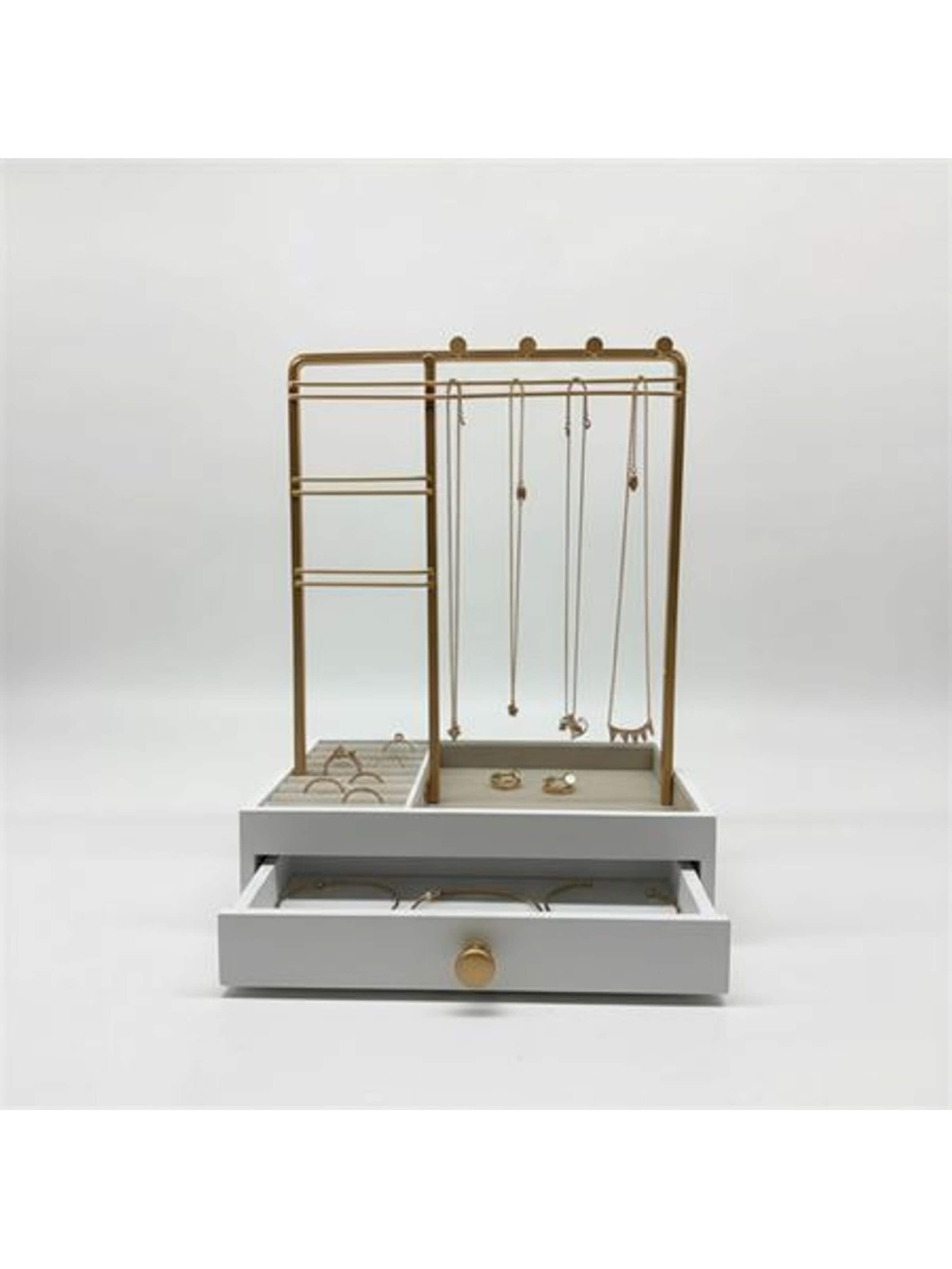 Boîte à bijoux 'UNIQ Smykkestativ / Smykkeskrin i Guld med Skuffe - Holder til øreringe, ringe & kæder (29 cm)' UNIQ Beauty en or