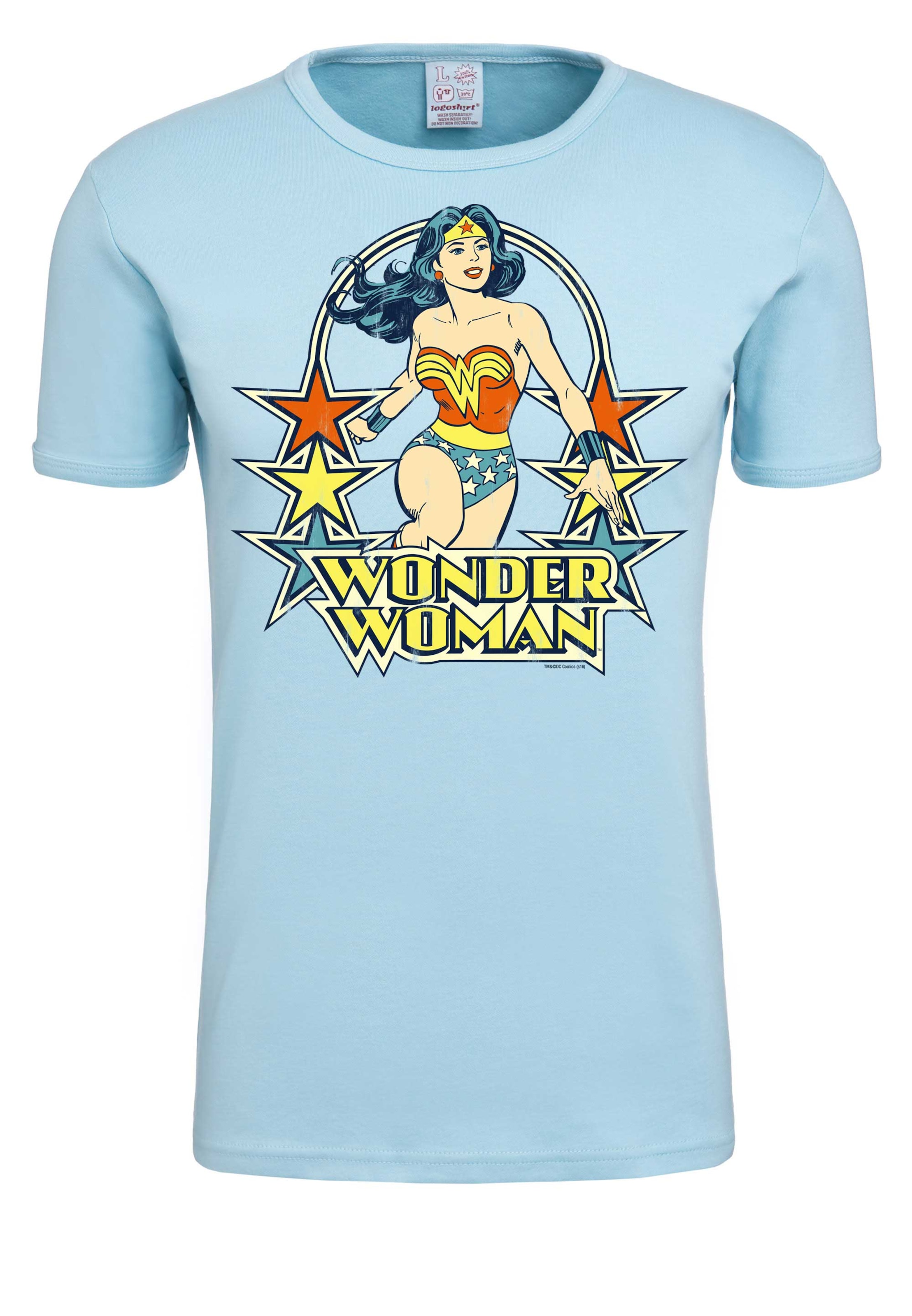LOGOSHIRT T-Shirt 'Wonder Woman – Stars' in Blau: Vorderseite