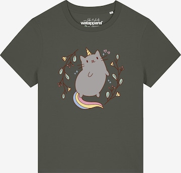 Watapparel Shirt 'Unicorn Cat' in Groen: voorkant