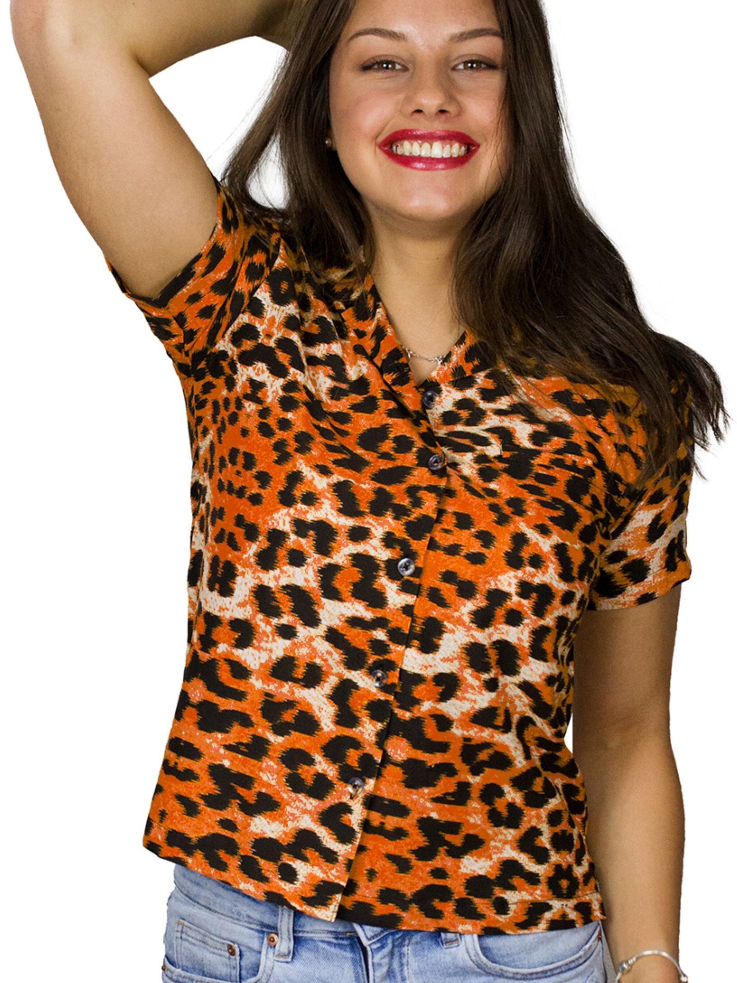 King Kameha Bluse 'Leopard' in Orange