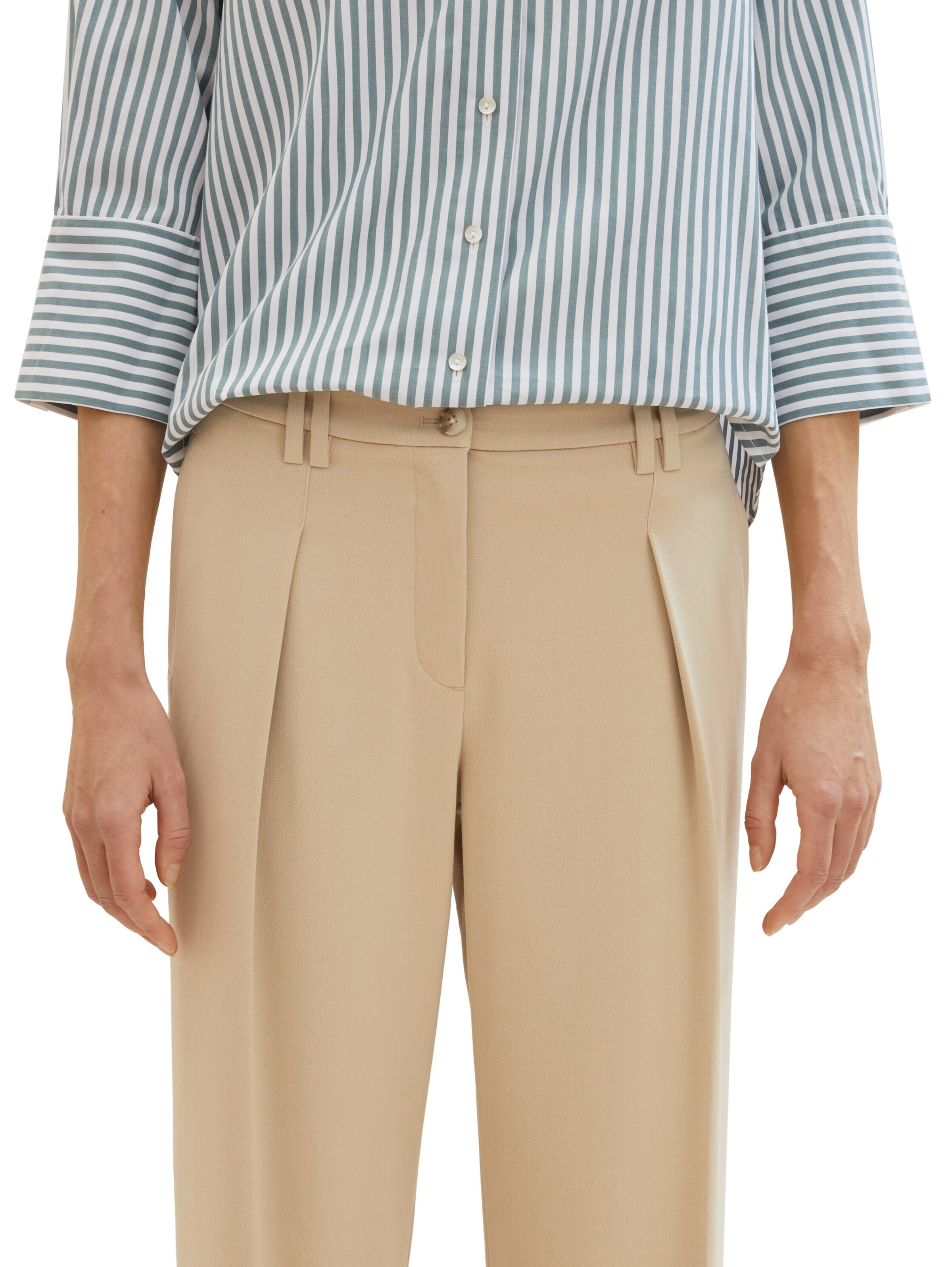 TOM TAILOR Wide leg Pleat-Front Pants &#x27;Lea&#x27; in Beige