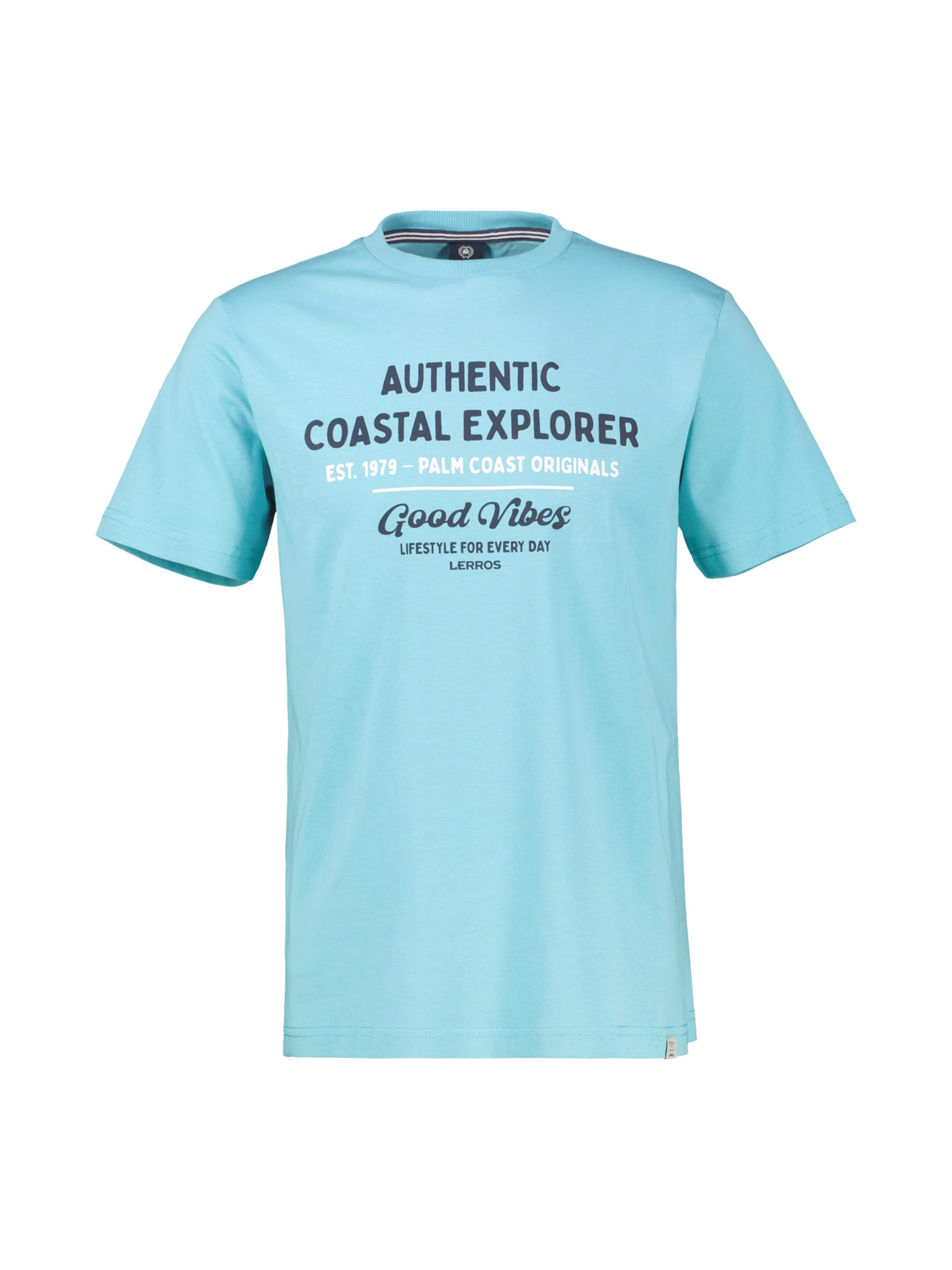 LERROS T-Shirt mit O-Neck aus softer Baumwolle mit Summervibe-Print in Blau: Vorderseite