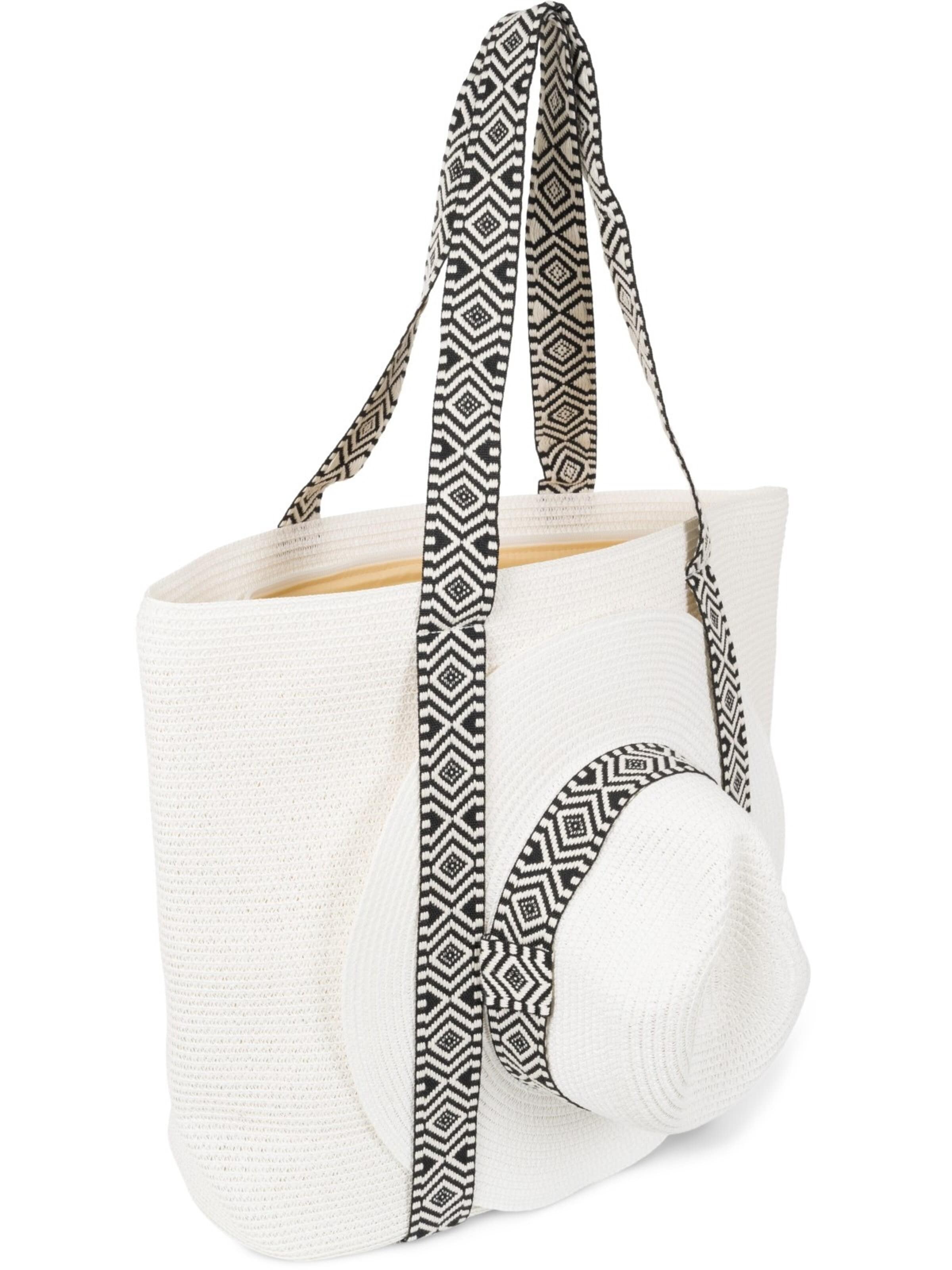 styleBREAKER Strandtasche 'Papierstroh Strandtasche Azteken Muster'‌‌‌ in Weiß