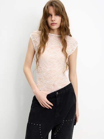 Pull&Bear Bodi majica | bela barva: sprednja stran
