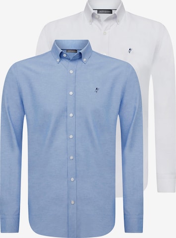 mėlyna Jacey Quinn Standartinis modelis Dalykinio stiliaus marškiniai: priekis