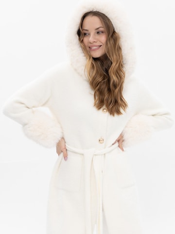 Passioni Between-Seasons Coat 'Knielanger Mantel mit Kapuze' in Beige: front