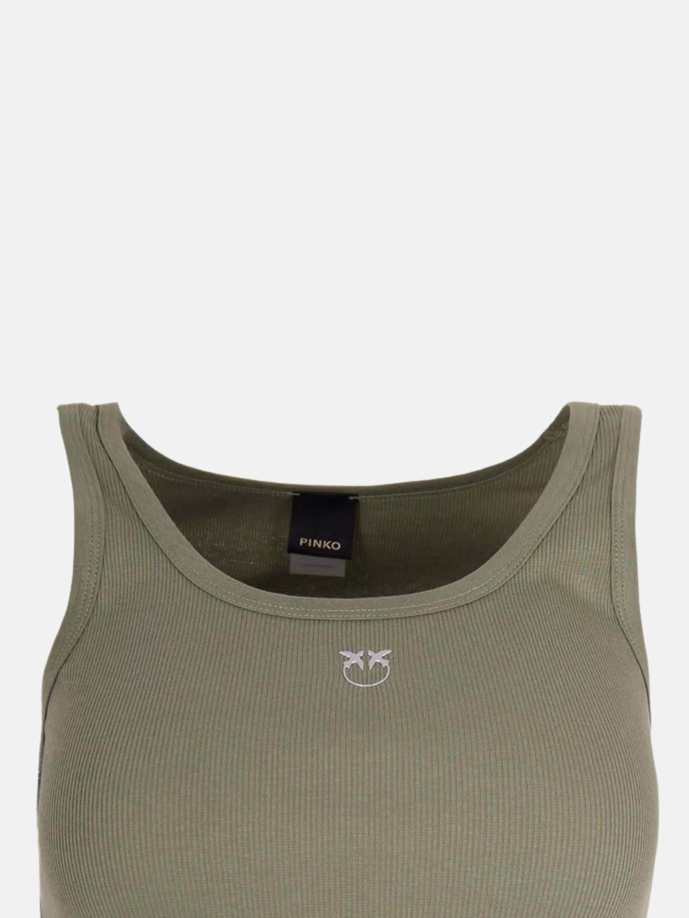PINKO Top 'PINKO CALCOLATORE CANOTTIERA COSTINA COTONE LOGO METAL canotta' w kolorze zielony